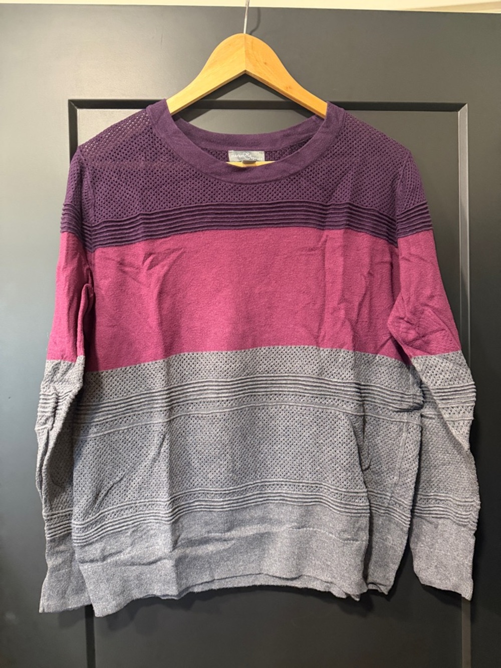Market & Spruce Men's Colorblock Crewneck Sweater in Purple and Gray